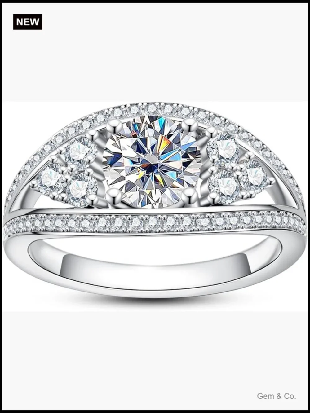 1.59CTTW Moissanite Halo Ring 925 Silver D VVS1 Round Cut Engagement Promise